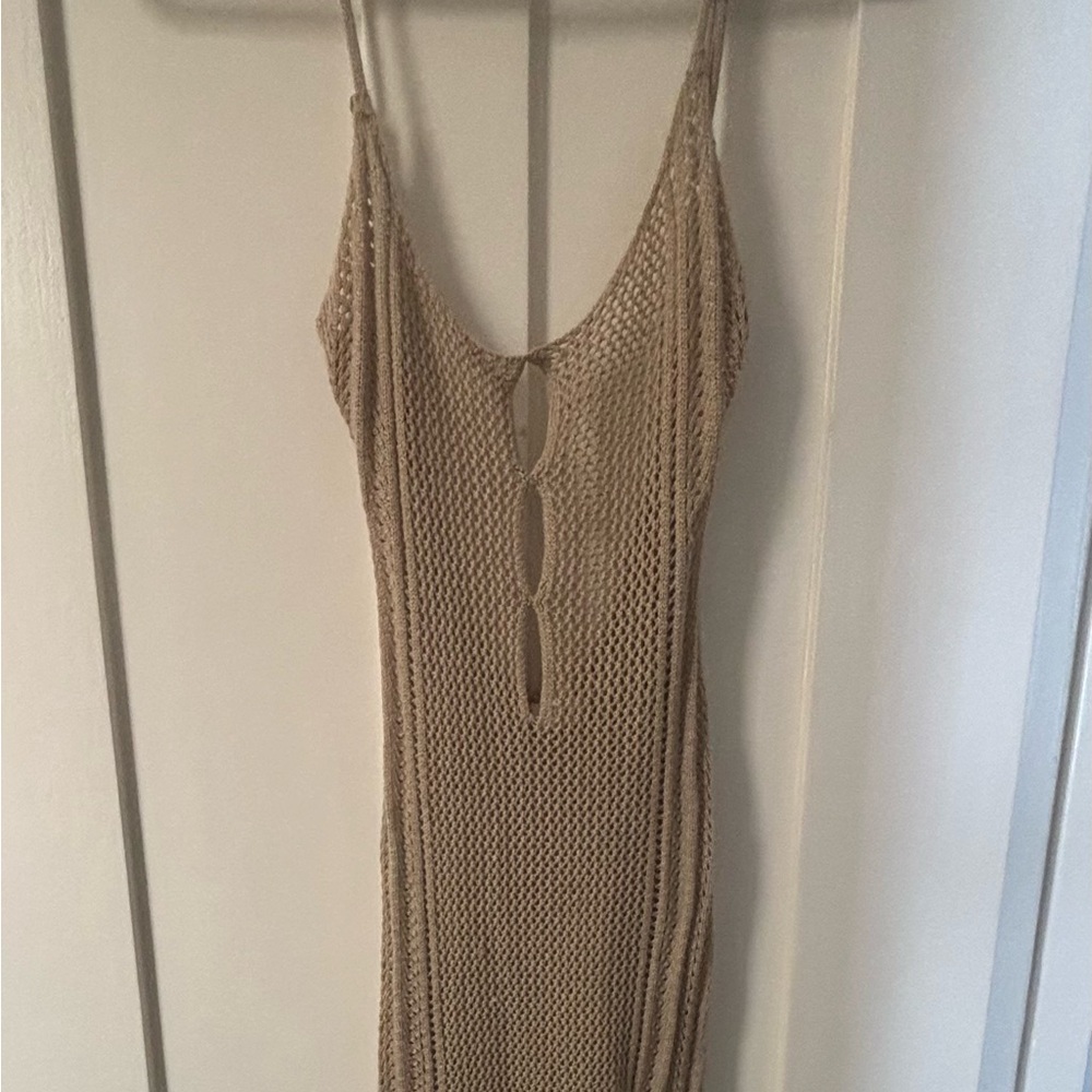 Meshki Beige Crochet Maxi Dress with Keyhole Detail - Rarely Worn
